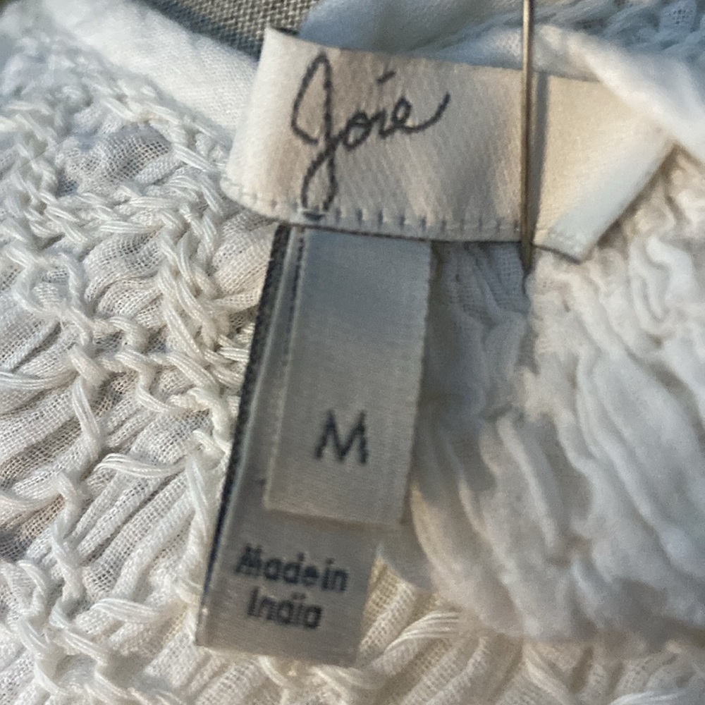 Joie white blouse with coral embroidery size M - Picture 8 of 13